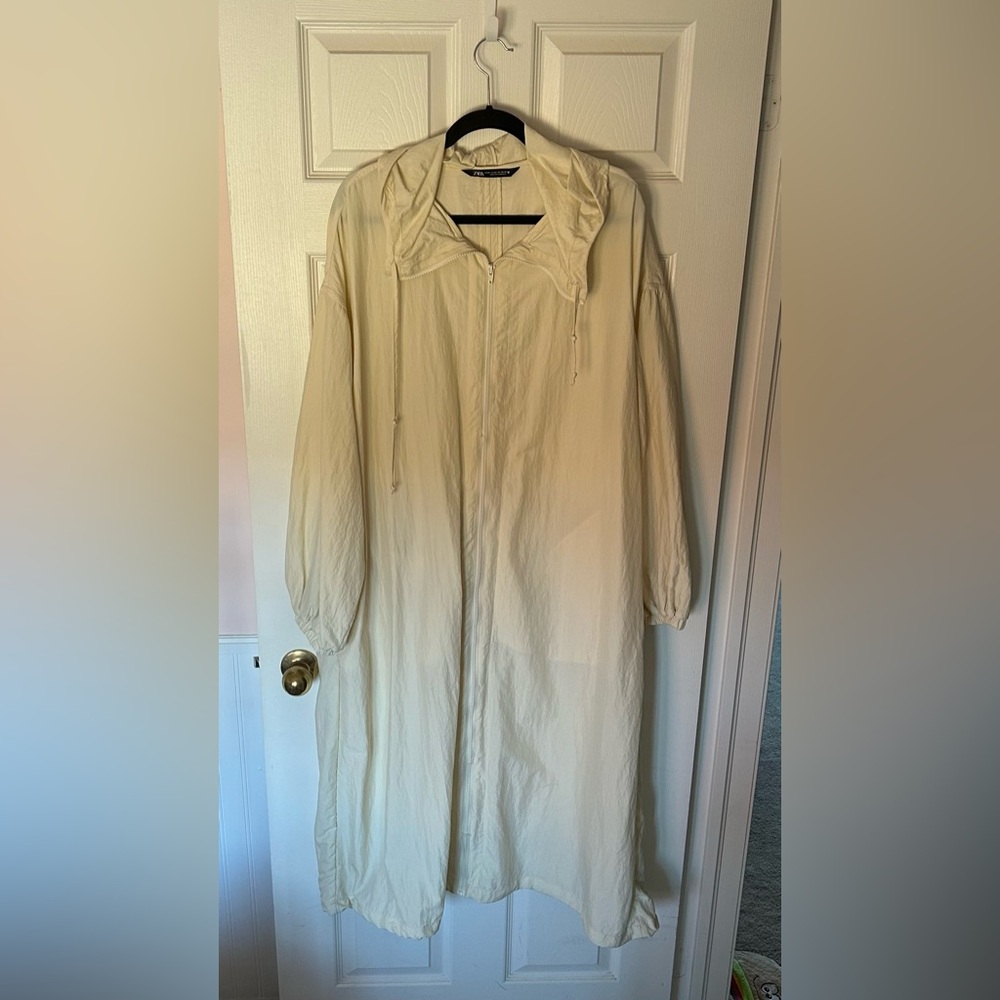 Zara Long Cream Hooded Anorak Coat